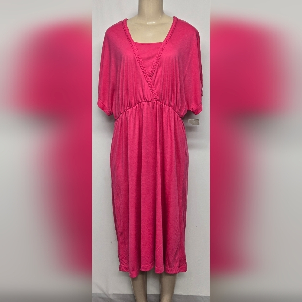 White Stag XL 16-18 Dress Pullover Stretch Short Sleeve Braided V Neck Empire